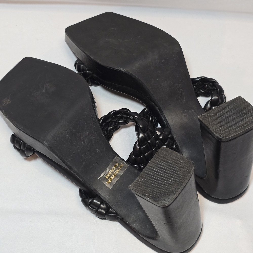 Jeffrey Campbell Black Square Toe Block Heel Sandals Braided Strap Platform,  10 - Picture 5 of 6